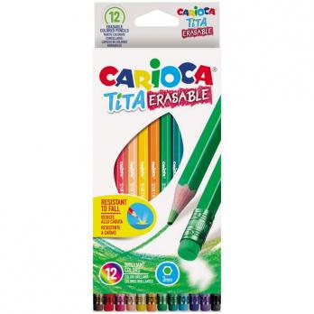 Карандаши 12цв с ластиком Carioca "Erasable" 6-ти гранные, пластиковые  42897