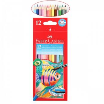 Карандаши акварельные 12цв Faber Castell "Fish" 6-ти гранные, с кисточкой  114413