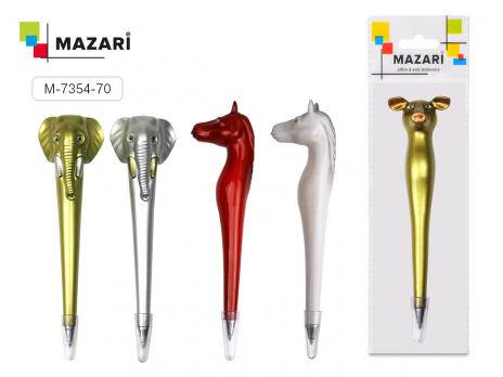 Ручка шариковая синяя Mazari "Zoo-1" 0,7мм, пластиковый корпус в виде животного, ассорти  M-7354-70