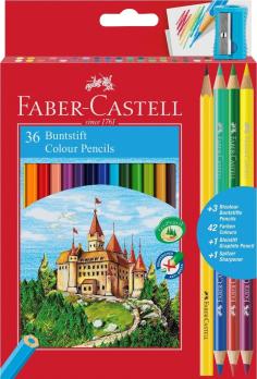 Карандаши 42цв Faber Castell "Замок" +3шт 2-х стор+ 1шт ч/гр, 6-ти гран., дерев. с точилкой 110336