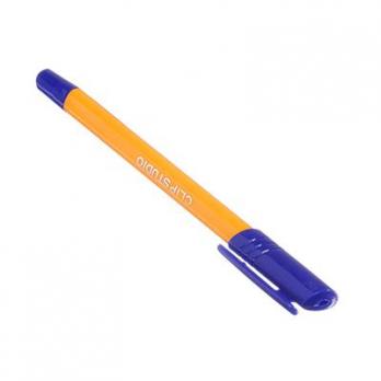 Ручка шариковая синяя ClipStudio 0,7мм, желтый трехгранный корпус  627-020