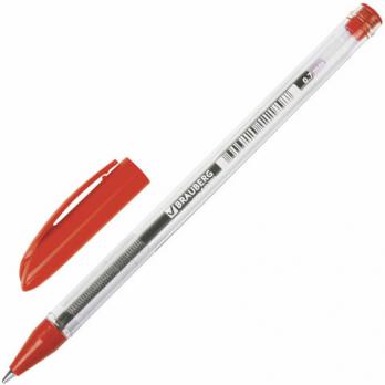 Ручка шариковая красная Brauberg "Rite-Oil" 0,7(0,35)мм, масл.основа, прозрачный корпус 142148