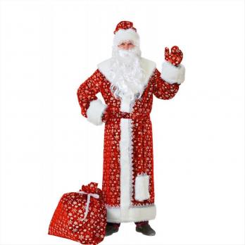 Костюм новогодний "Дед Мороз" (шуба+шапка+варежки+борода+пояс), XL/56-58/188, ткань-плюш  388-053