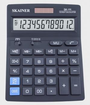 Калькулятор 12 разрядный Skainer 140х176х45мм, настольный, черный, двойное питание  SK-111