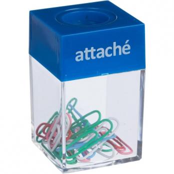 Диспенсер для скрепок Attache магнитный + скрепки 20шт (28мм), пластик, прозрачный корпус  612599