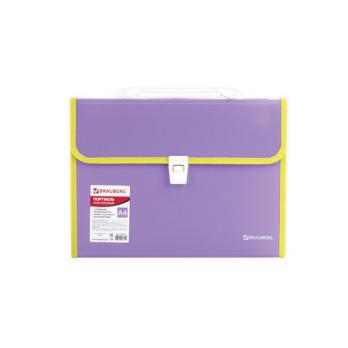 Портфель пластиковый А4 (330х245х35 мм) Brauberg "Joy" 13 отделений, фиолетовый   227977