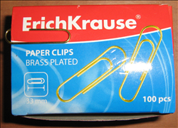 Скрепки 33мм Erich Krause 100шт, омедненные, золотистые, картонная коробка  ЕК 24868