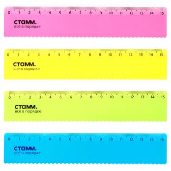 Линейка 15см пластиковая Стамм прозрачная, волнистый край, ассорти   ЛН-30545 351446