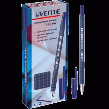 Ручка шариковая синяя deVente 0,7(0,3)мм, прорезин. синий корпус  5073335