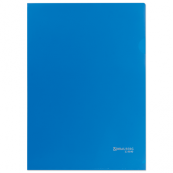 Папка-уголок А4 Brauberg синяя, пластик-0,15мм, жесткая, непрозрачная  224880