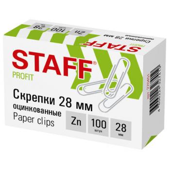 Скрепки 28мм/100шт оцинкованные, овальные Staff   270451