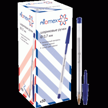 Ручка шариковая синяя Attomex  0,7мм, прозрачный корпус  5073306