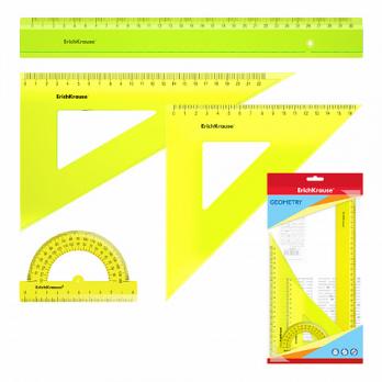 Набор чертежный 4пр ErichKrause (линейка 30см, 2 треугольника,транспортир) неоновый  ЕК 49572