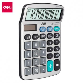 Калькулятор 12 разрядный Deli EM19810 "Серебристый" 153x120,5х29мм, двойное питание  1791539