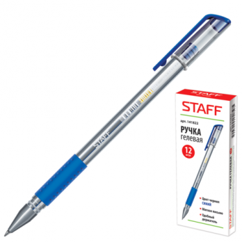 Ручка гелевая синяя Staff 0,5(0,35)мм, рез.упор  141822