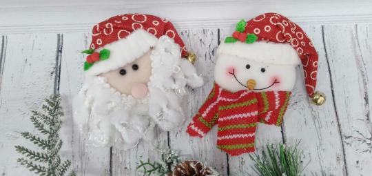 Украшение новогоднее "Санта Клаус / Снеговик" 10см, текстиль  F08585 393352