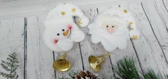 Украшение новогоднее "Снеговик / Дед Мороз" белые, 12см, текстиль  F08862  393598