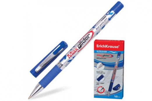 Ручка шариковая синяя Erich Krause "Ultra glide plus MAX Glider" 1,0мм, рез.упор  ЕК 33574