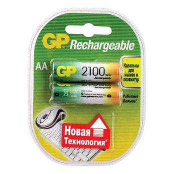 Аккумулятор АА GP, Ni-Mh, 2100 mAh, комплект 2 шт., в блистере, 210ААНСB-UC2 450620