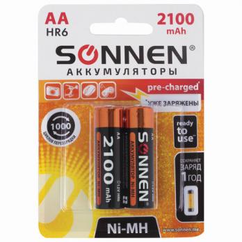 Аккумулятор АА (HR06) пальчиковый SONNEN 2100mAh, 1шт  454234