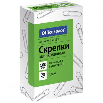 Скрепки 28мм/100шт оцинкованные, овальные OfficeSpace  231183