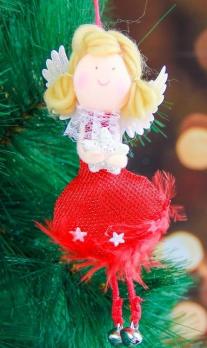 Новогоднее украшение-подвеска 11см "Ангел-девочка с белыми звездочками"  2131266