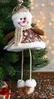 Новогоднее украшение-подвеска 30х13см "Снеговик в пайетках" длинные ножки  5036068