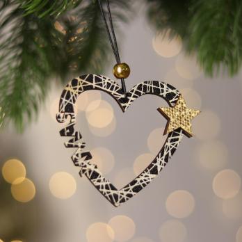 Новогоднее украшение-подвеска 18х8см "Сердце со звездой" светиться в темноте  6249788