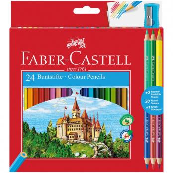 Карандаши 24цв Faber-Castell "Замок" 6-ти гран., +3шт 2-х сторонние, точилка  110324