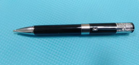 Ручка подарочная шариковая поворотная черная, черный корпус с сереб.вставками, кристалл